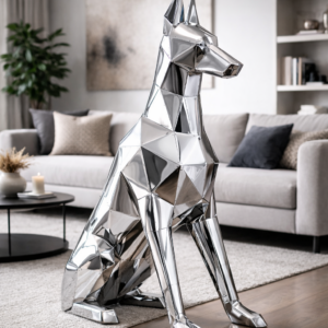 Kovová socha - Dobrman (polygonální design)