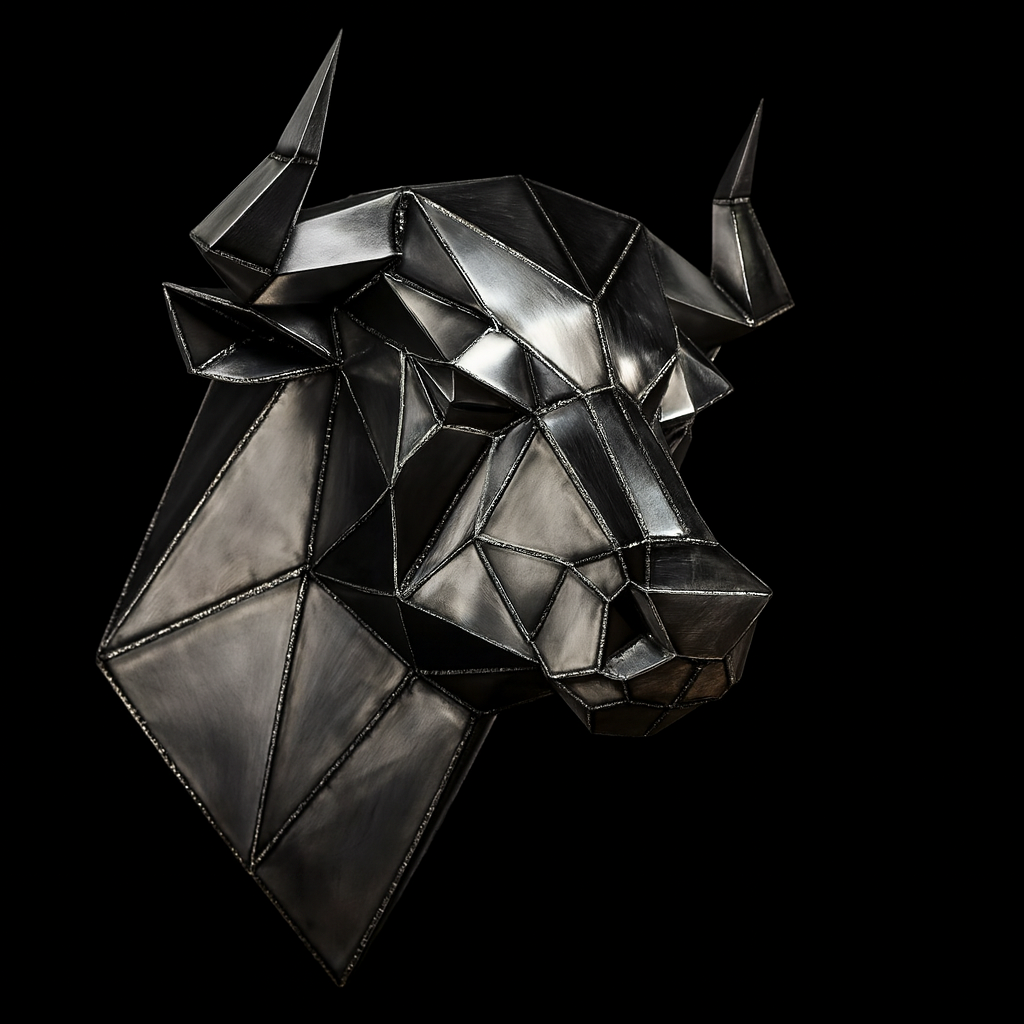 Kovová hlava – Býk (polygonální design)