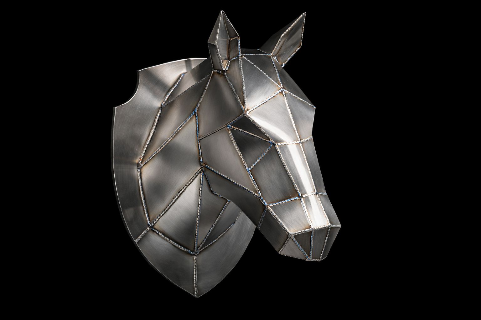 Kovová hlava – Kůň (polygonální design)