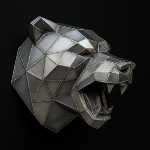 Kovová hlava - Medvěd (polygonální design)