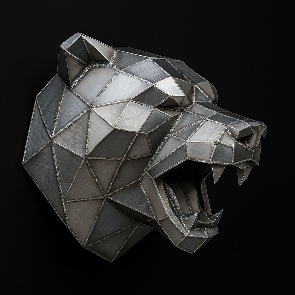Kovová hlava - Medvěd (polygonální design)