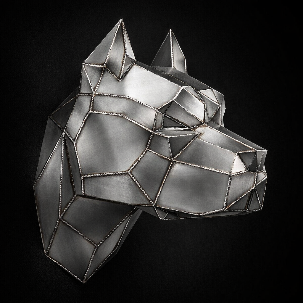 Kovová hlava – Pitbull (polygonální design)