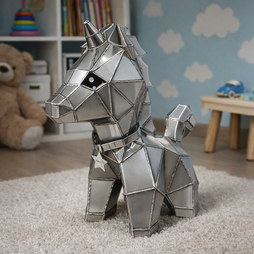 Kovová socha – Jednorožec (polygonální design)