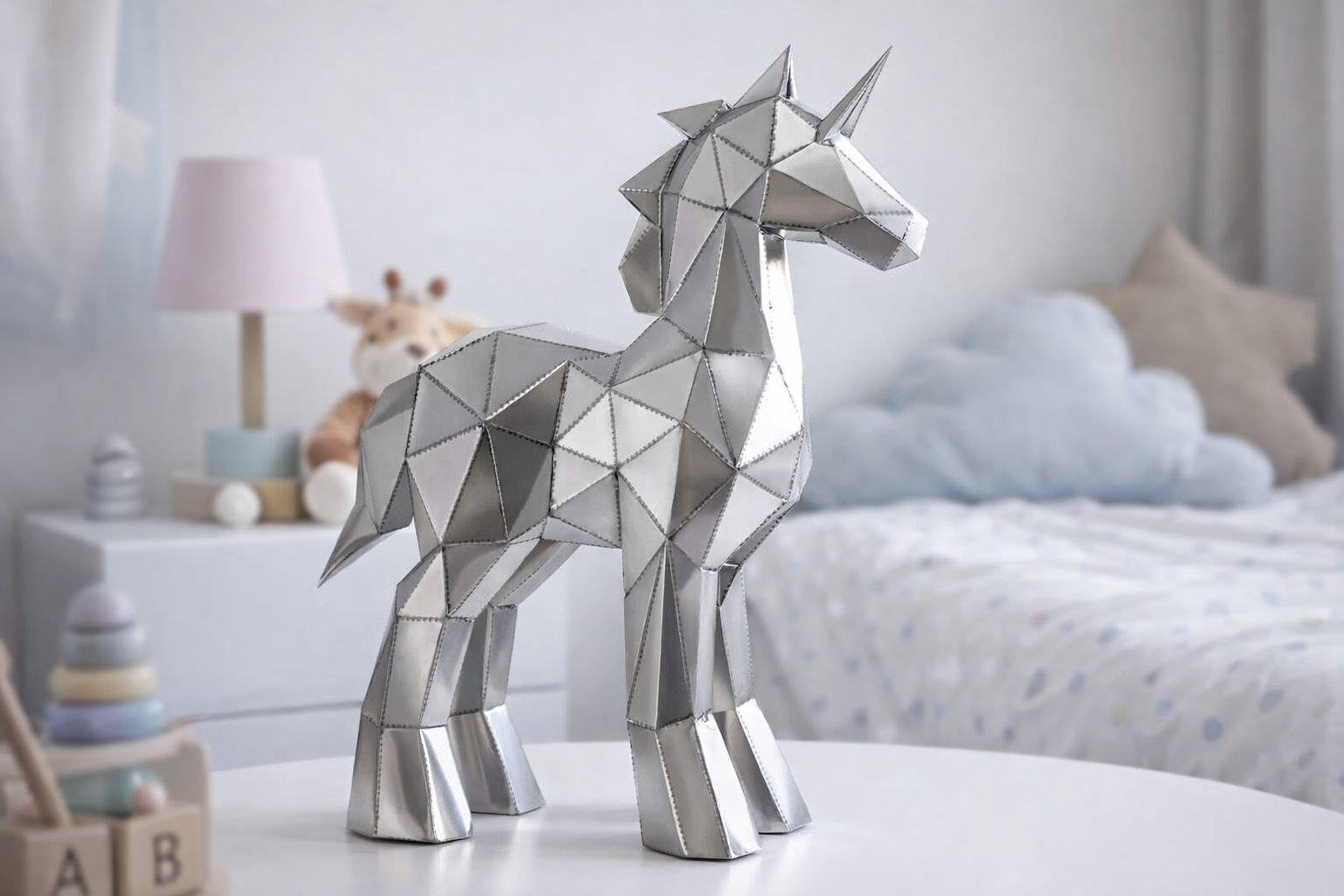Kovová socha – Jednorožec (polygonální design) - Obrázek 2