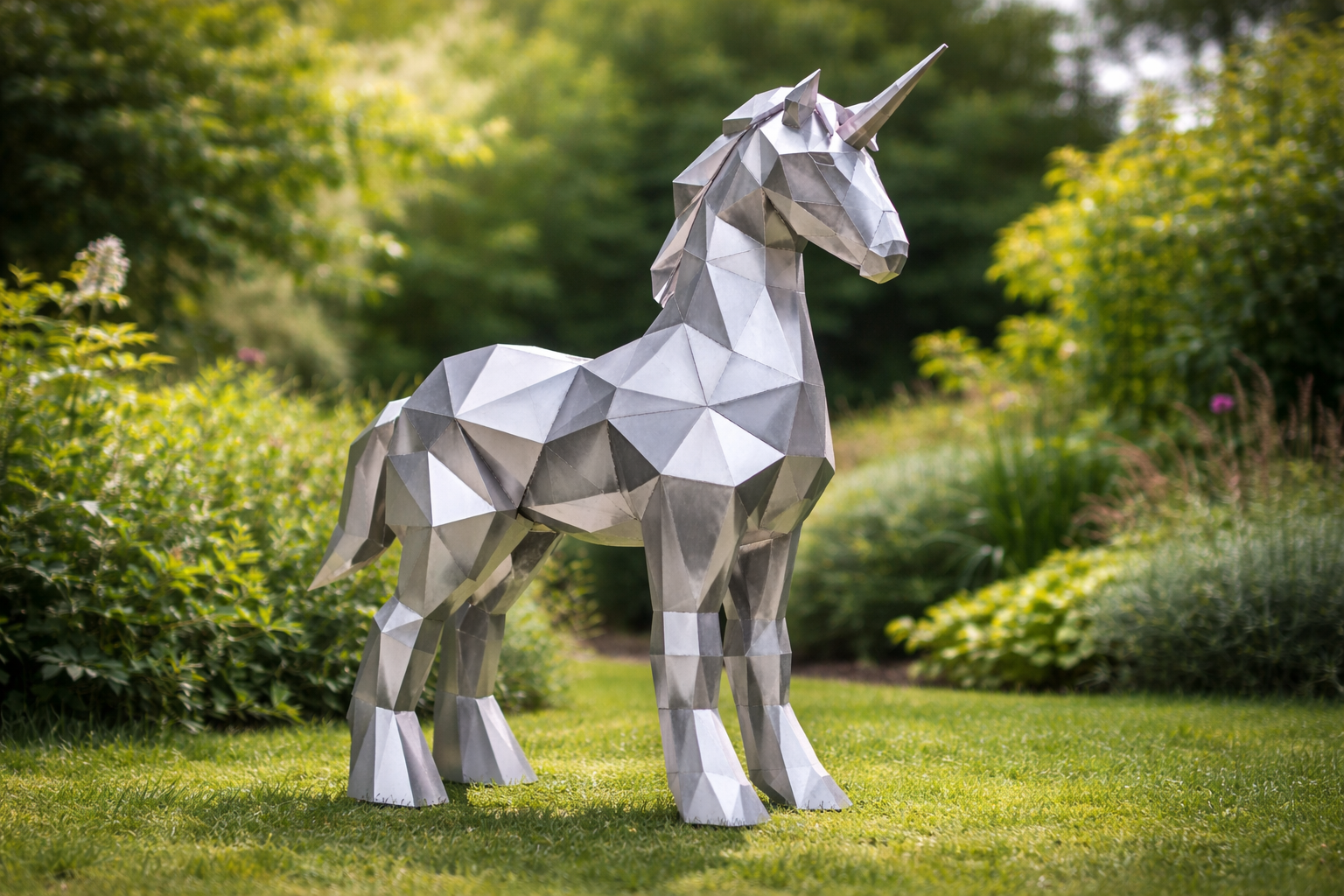 Kovová socha – Jednorožec (polygonální design) - Obrázek 3