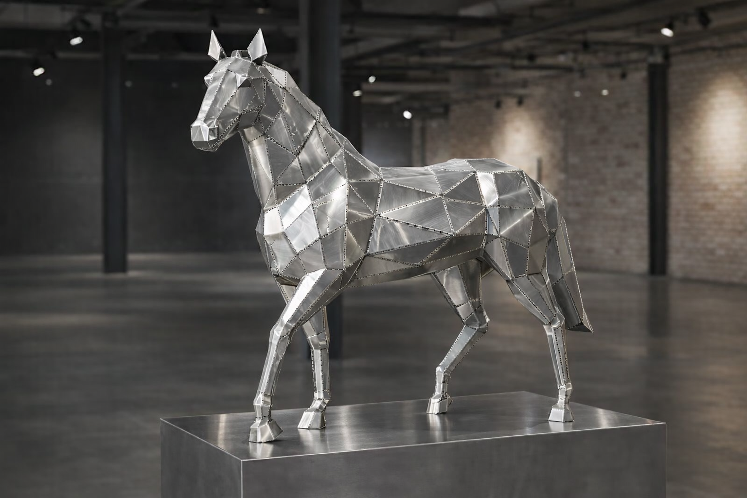 Kovová socha – Kůň (polygonální design)