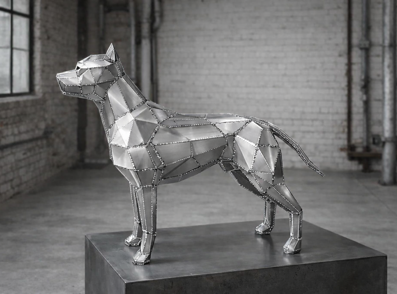 Kovová socha – Pitbull (polygonální design) - Obrázek 3