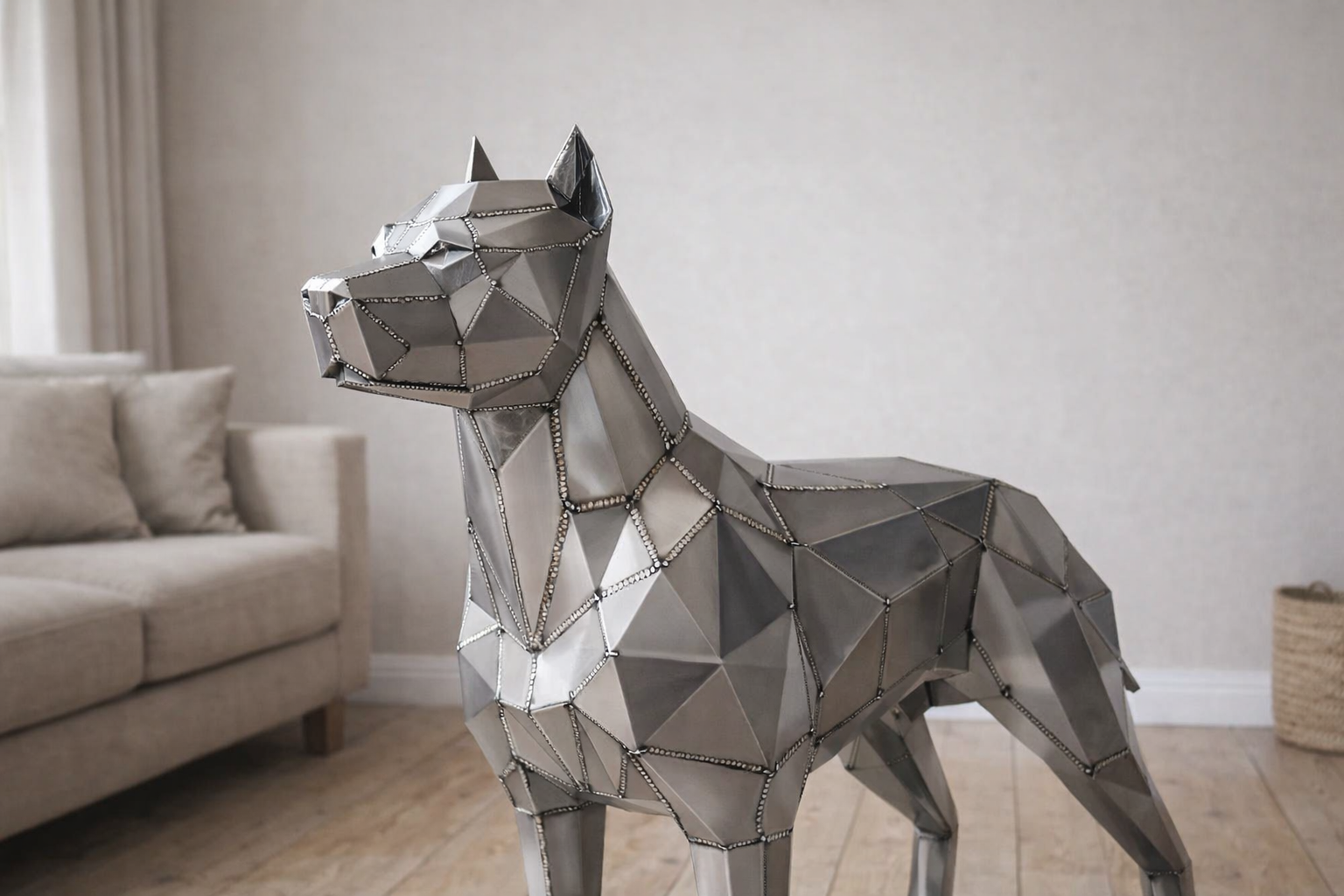 Kovová socha – Pitbull (polygonální design) - Obrázek 2
