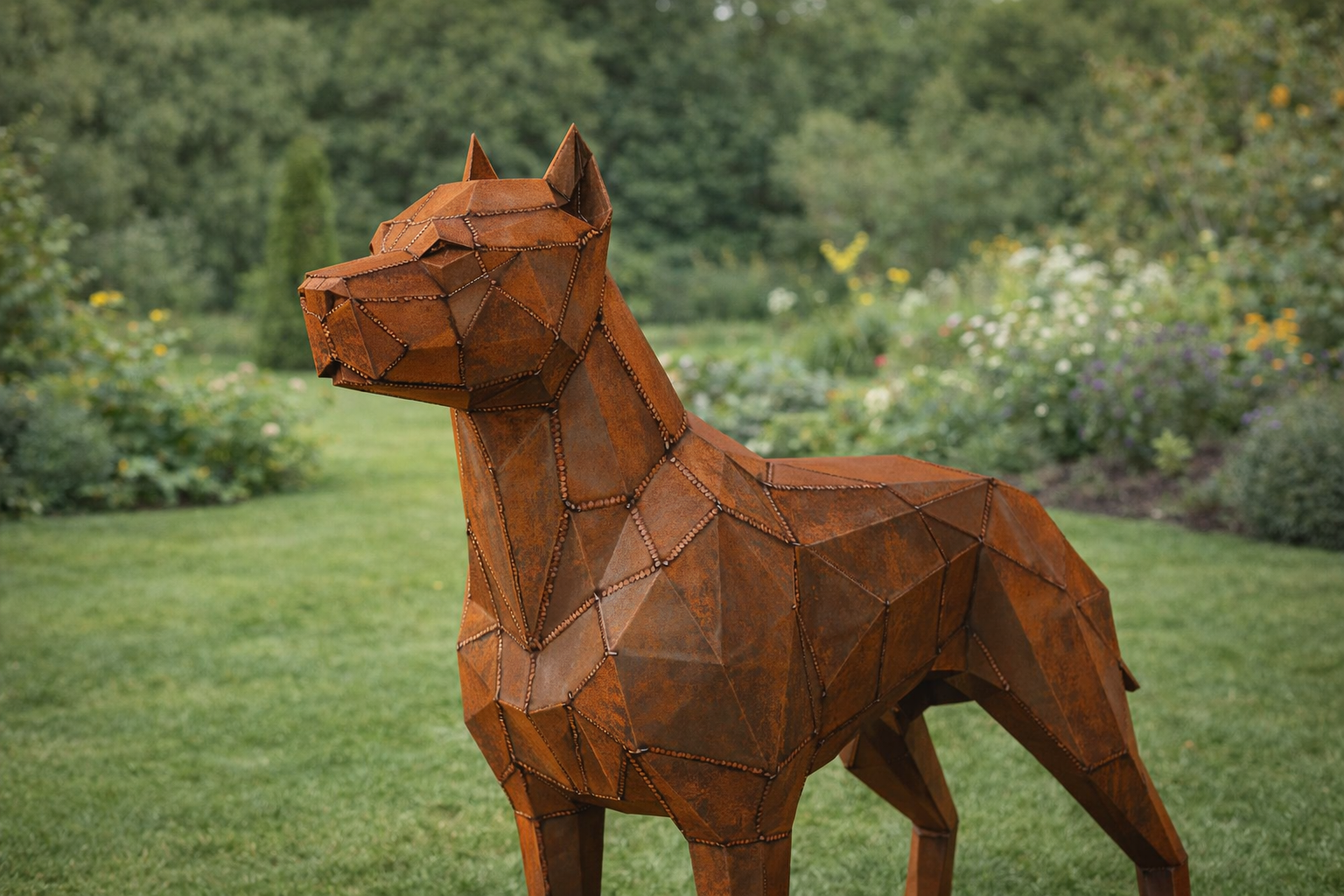 Kovová socha – Pitbull (polygonální design)