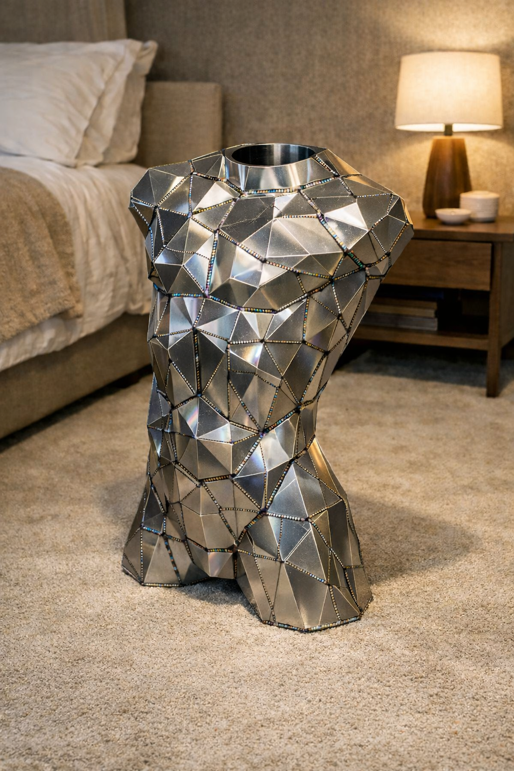 Kovový designový prvek – Torzo muže (polygonální design)