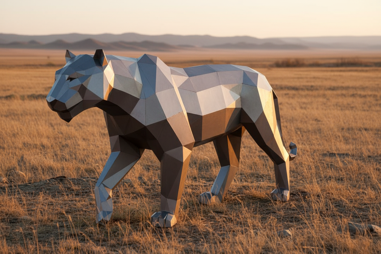 Kovová socha – Tygr (polygonální design)
